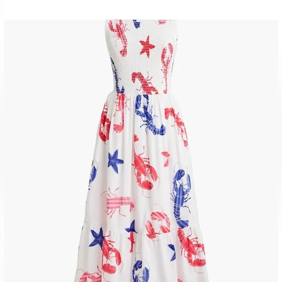 J. Crew White Dress with Red & Blue Lobster Print - Picture 2 of 7